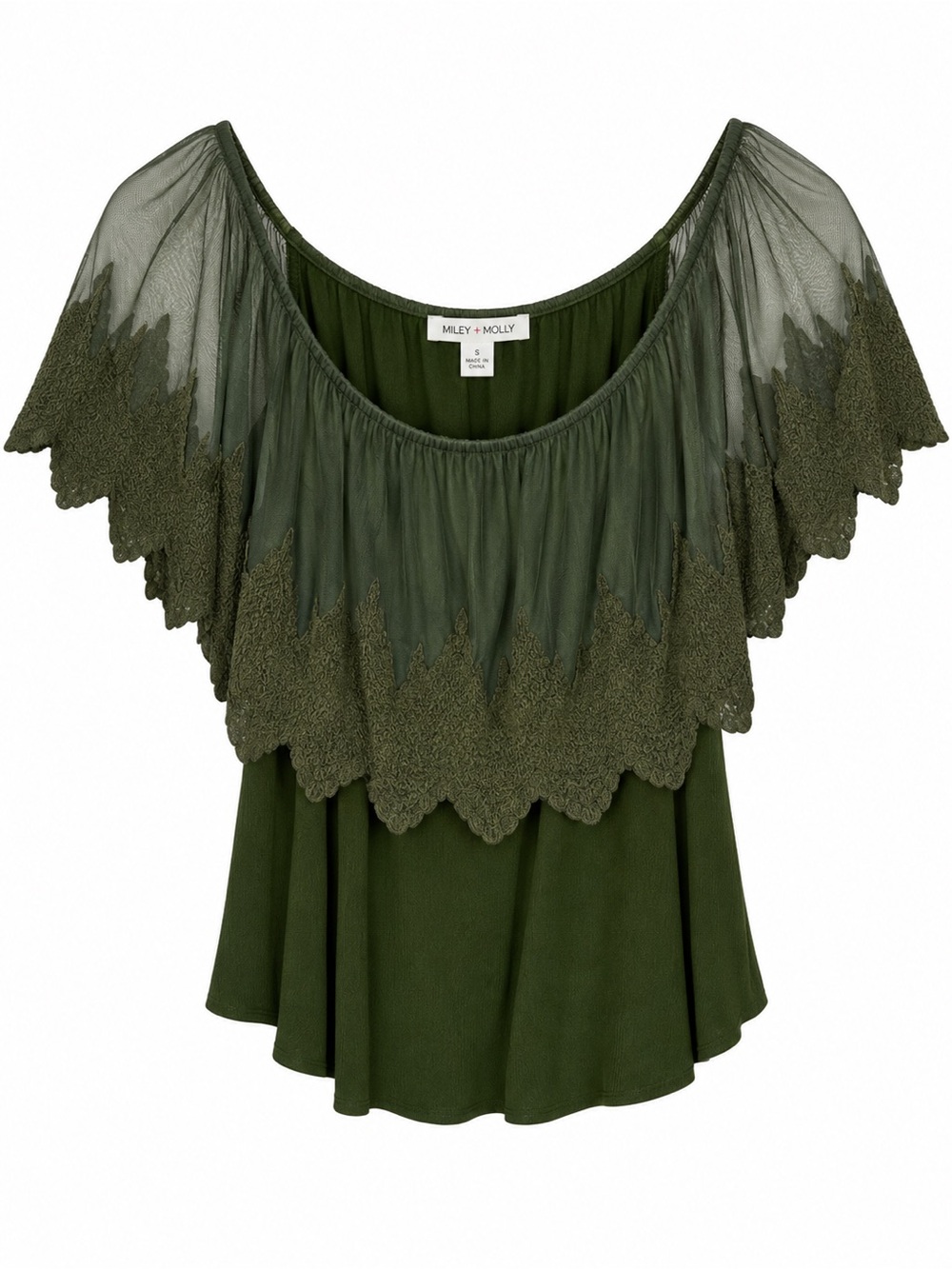 Miley & Molly Women’s XS Off Shoulder Mesh Lace Overlay Boho Top